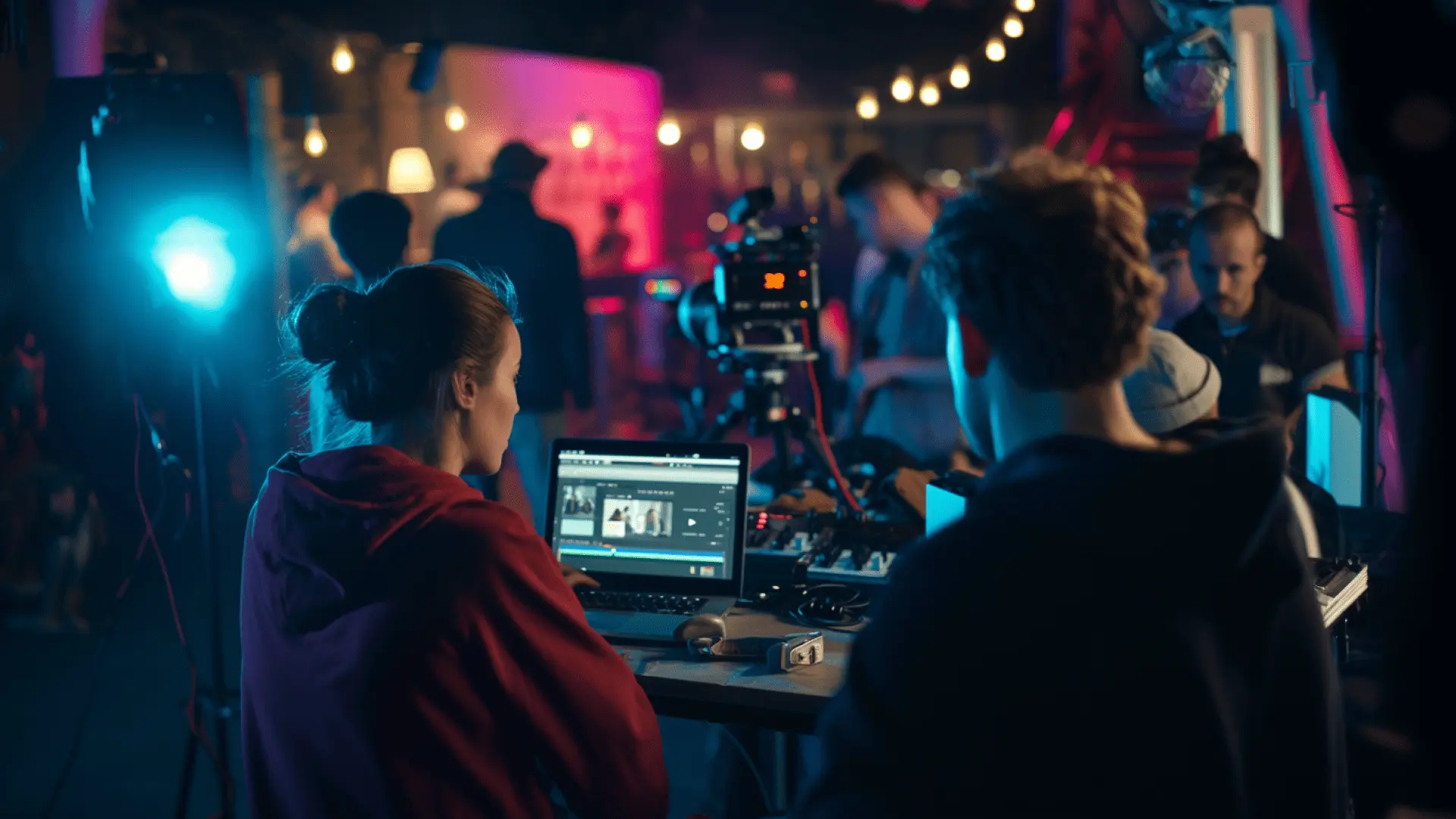 An editor on set on a short film